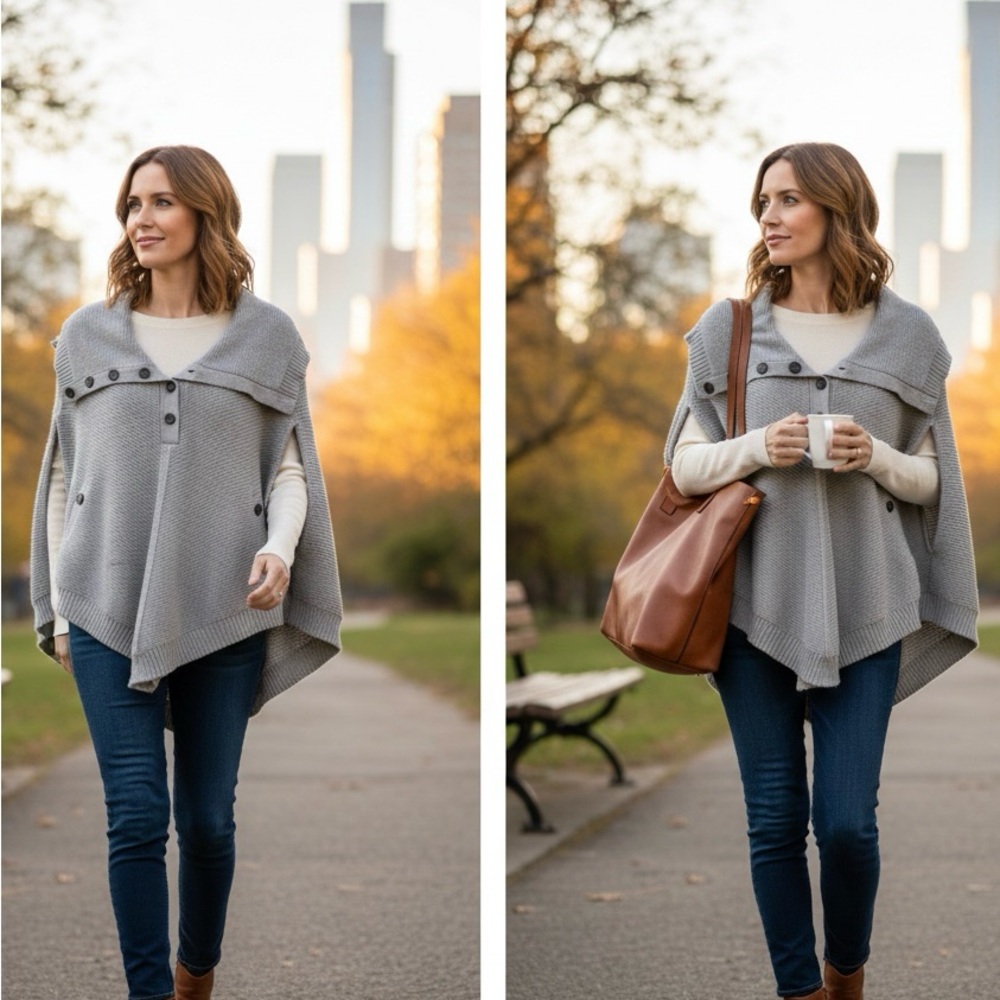 SOLD Grey Knitted Poncho Sweater
